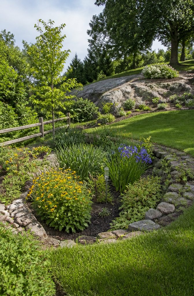 Rain garden designed to soak up stormwater with native plants.