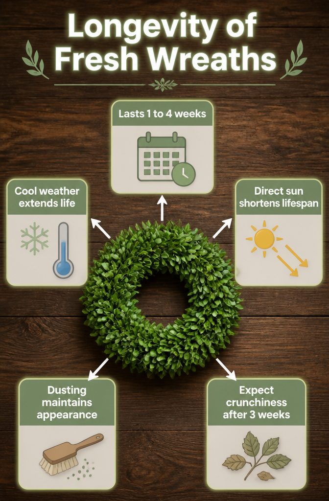 Information about the longevity of fresh boxwood wreaths.