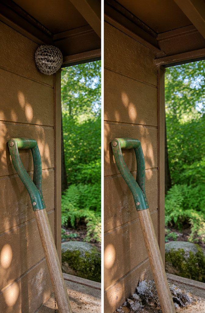 Are Paper Wasps Worth the Sting? 2026 Garden Guide 3 A paper wasp near a nest, illustrating its defensive behavior.
