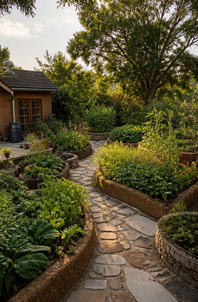 A garden layout demonstrating home-scale permaculture techniques.