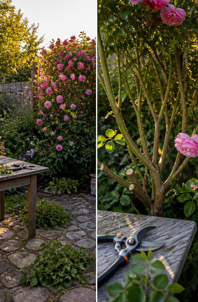 A book open to pages about pruning different types of plants.