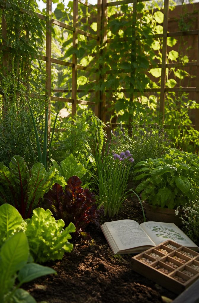 A vibrant garden space with a variety of organic plants.