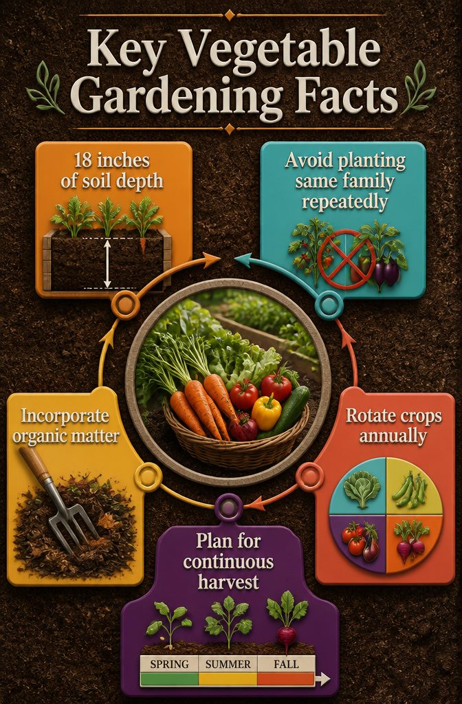 An informative image displaying essential vegetable gardening facts.