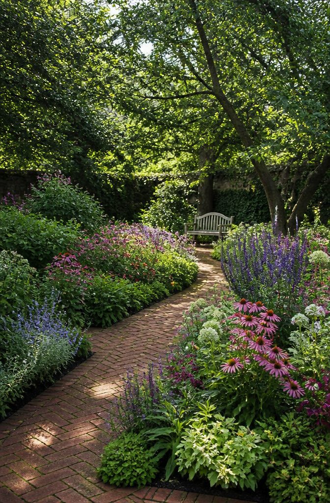 A well-maintained perennial garden filled with various flowers.