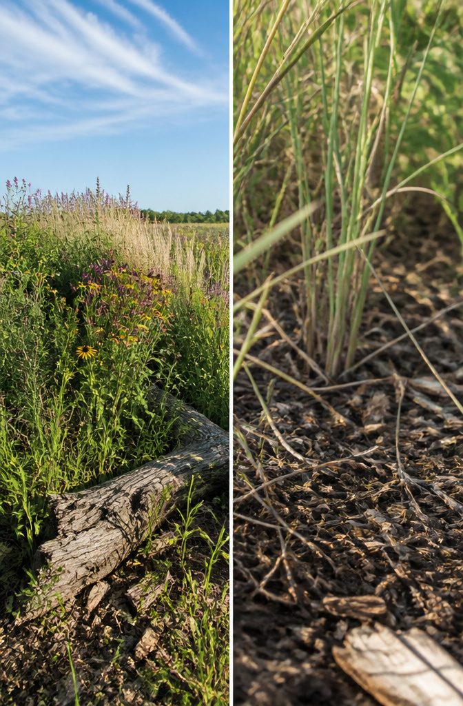 Build a Beetle Bank or Bump for Your Garden: 6 Steps 4 A variety of grasses and wildflowers in a beetle bank.