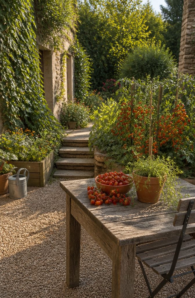 Bright red Cherry Punch tomatoes on a small, compact plant.