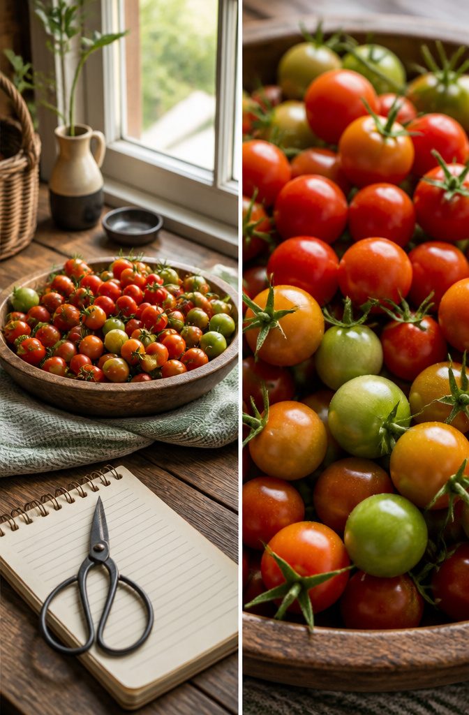 Ripe cherry tomatoes ready for harvest on the vine.