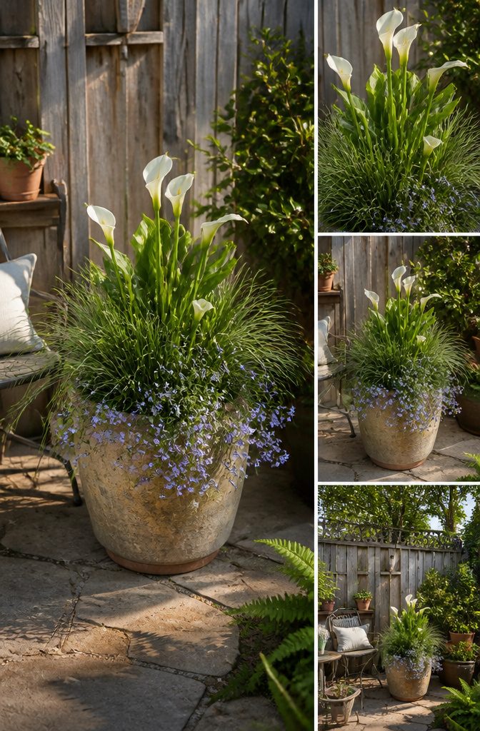 9 Container Garden Ideas for Any Space in 2026 9 A pot showcasing a tall plant, medium plants, and trailing greenery.