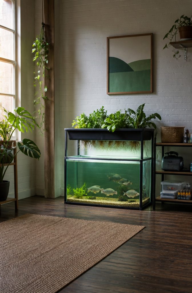 10 Creative Ways to Grow Food in Small or Unusual Spaces 4 Fish tank below plants in an aquaponics setup.