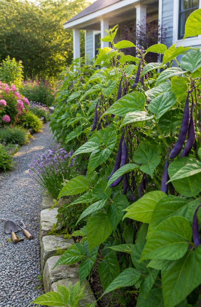10 Creative Ways to Grow Food in Small or Unusual Spaces 7 Bush beans planted among flowers in a front yard garden.