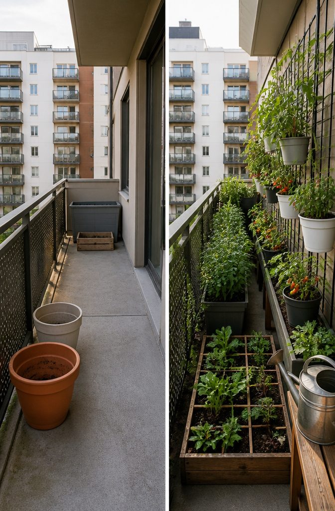 10 Creative Ways to Grow Food in Small or Unusual Spaces 13 Heavy containers on a balcony garden showing structural concerns.