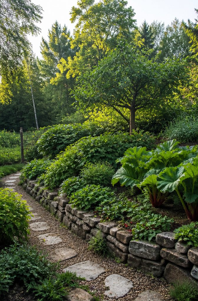 Edible Garden Design Ideas for a Beautiful, Productive Yard 6 Layered garden with fruit trees, berry bushes, and ground cover plants.