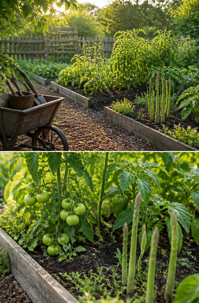 Edible Garden Design Ideas for a Beautiful, Productive Yard 12 Garden care activities showing different seasonal maintenance tasks.