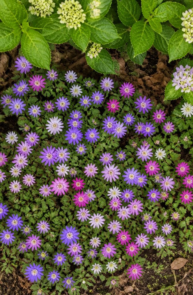 Our Favorite Early Blooming Perennials for the Spring Garden 17 Grecian Windflower with blue, pink, and white flowers in spring.