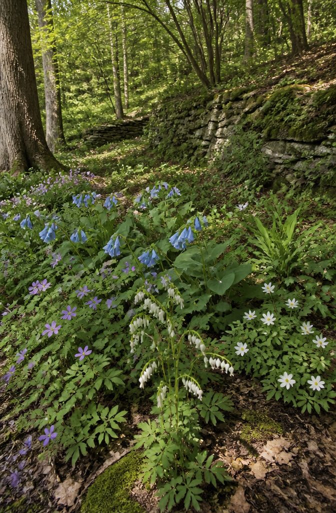 Our Favorite Early Blooming Perennials for the Spring Garden 23 Native early blooming perennials in a garden with various plants.