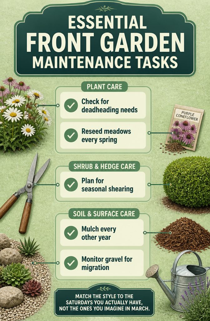 10 Front Garden Design Ideas for Every Home Style 15 A cottage-style front garden showing signs of seasonal maintenance.