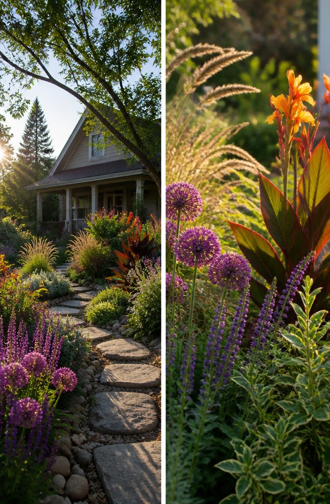 10 Front Garden Design Ideas for Every Home Style 14 A garden designed for seasonal interest with various flowering plants.