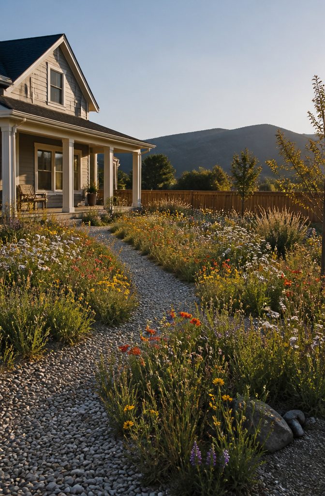 10 Front Garden Design Ideas for Every Home Style 8 A colorful wildflower meadow with a clean border and varied heights.