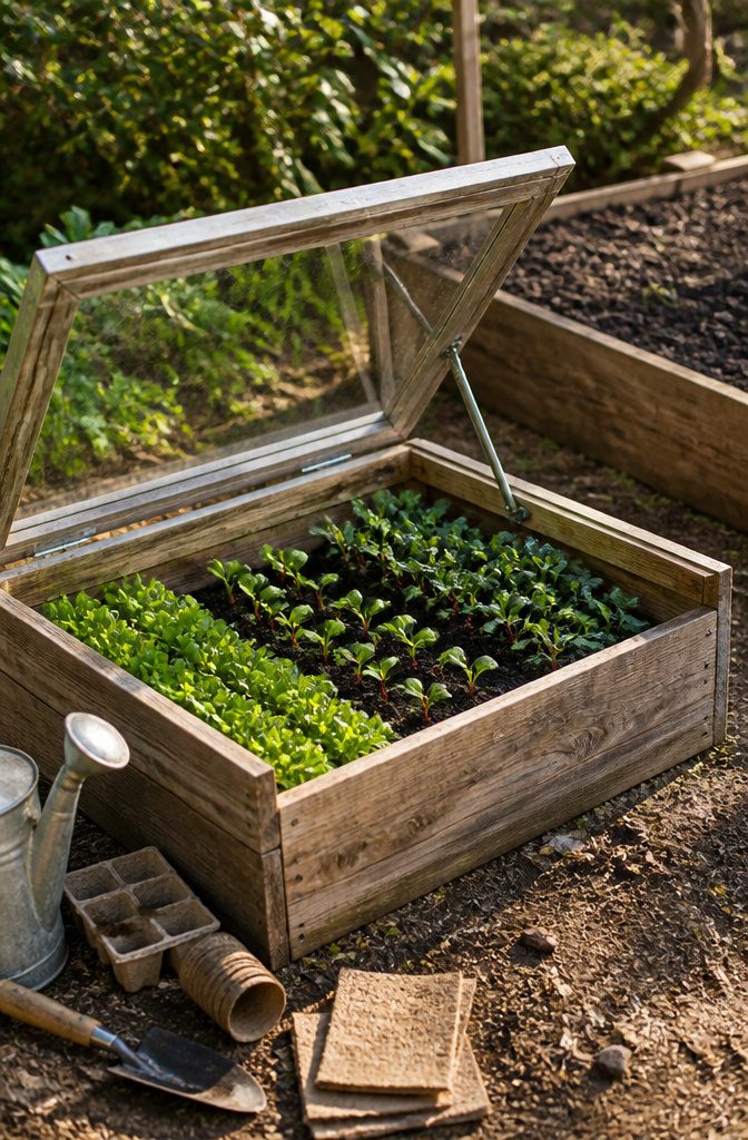 Soil in the cold frame, ready for planting cool-season crops.