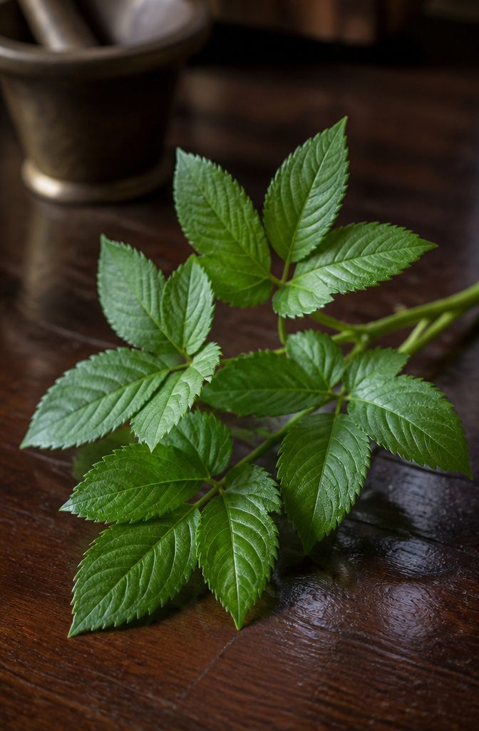 Goutweed plant with medicinal history reference.