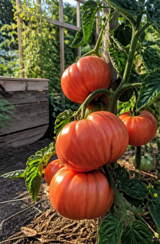 Grafted Tomatoes: Varieties, Rootstocks and What to Know for 2026 13 A large Delicious tomato hanging from its plant.