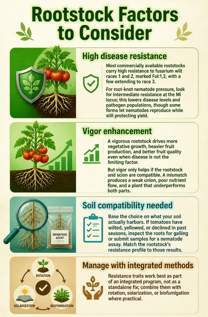 Grafted Tomatoes: Varieties, Rootstocks and What to Know for 2026 17 A chart showing different rootstock options and their characteristics.