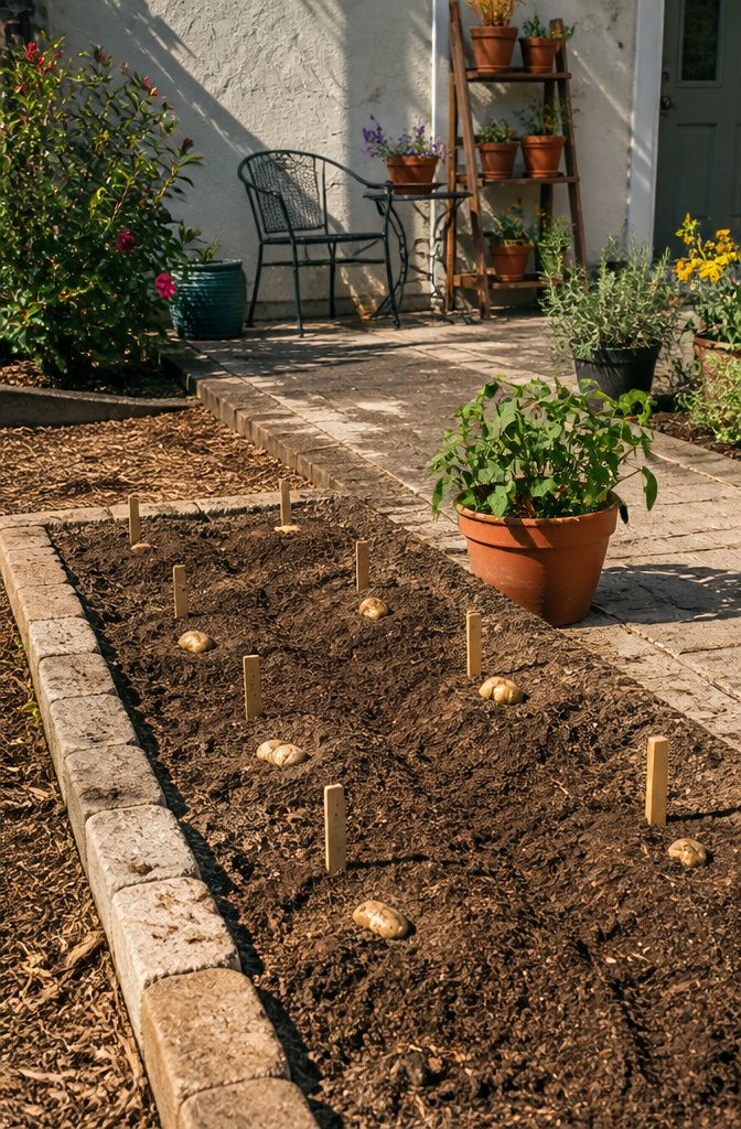 Growing American Groundnuts: Planting, Care and Harvest 2 Soil with planted American groundnut tubers at varying depths.