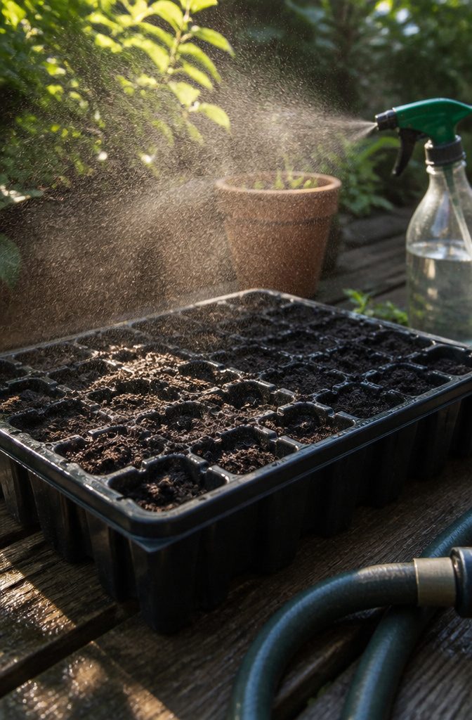 How to Grow Bells of Ireland From Seed: 6 Steps for 2026 5 A seed tray with damp soil and Bells of Ireland seeds.