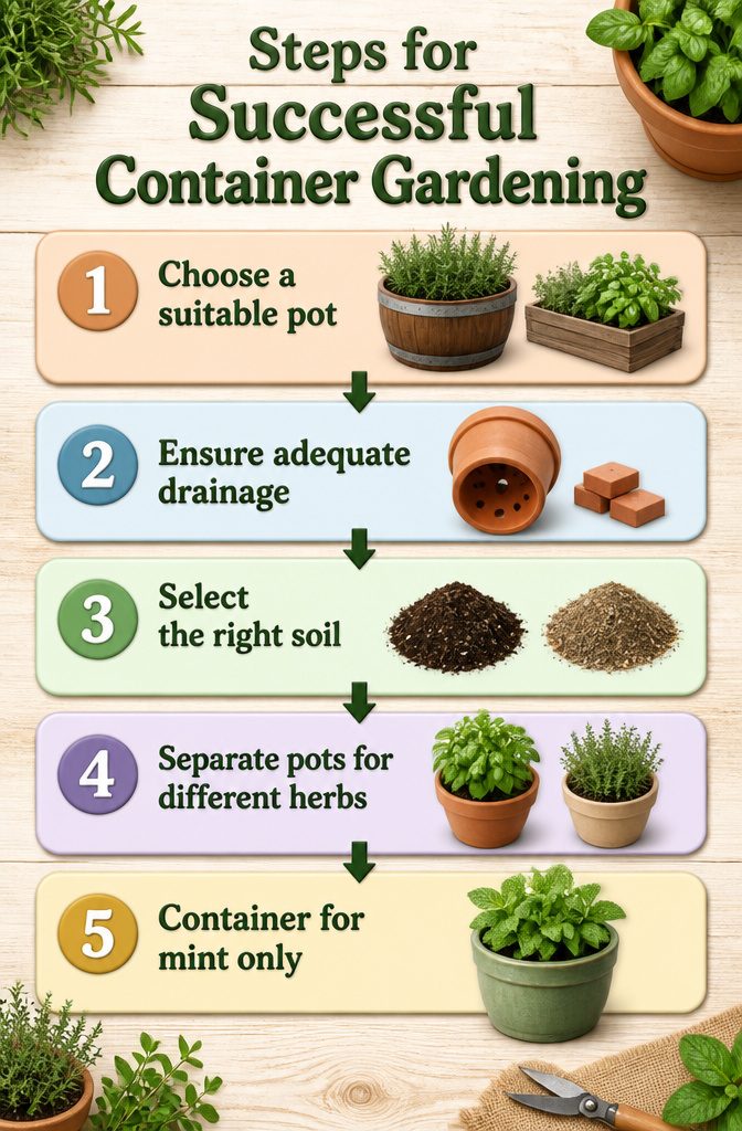 21 Herb Garden Ideas for Raised Beds, Containers & Small Spaces (2026) 26 Basic steps for effective container gardening with herbs.
