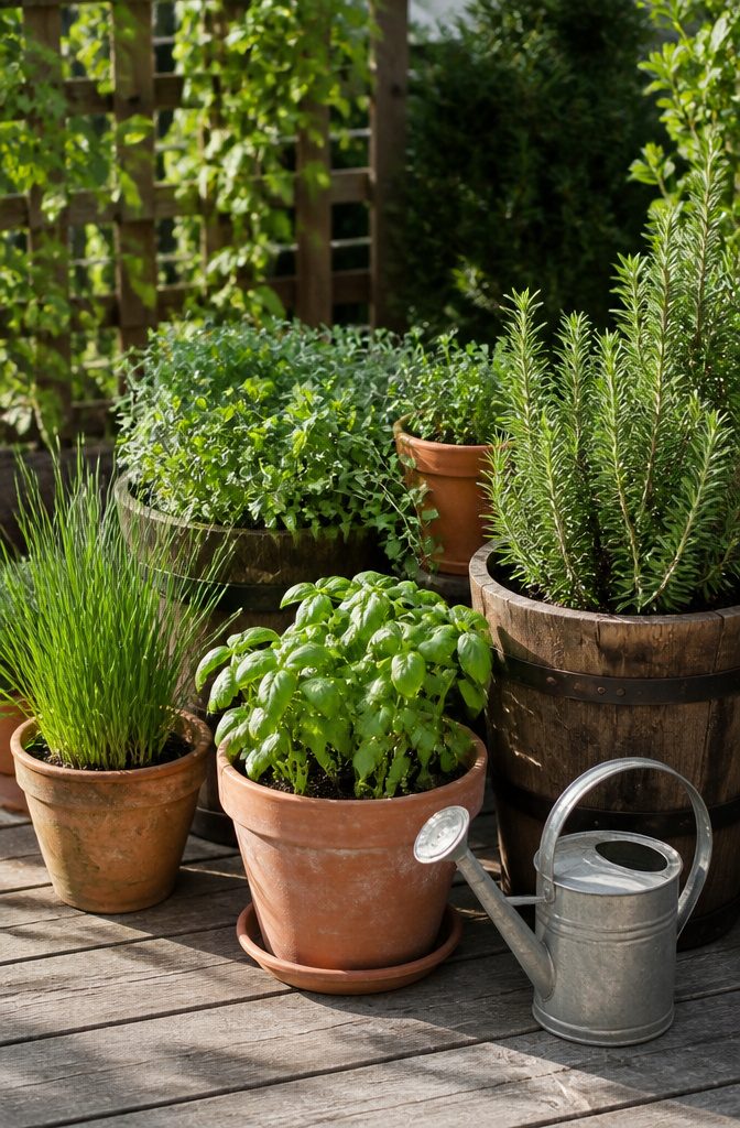 21 Herb Garden Ideas for Raised Beds, Containers & Small Spaces (2026) 2 Various pots with herbs like basil, chives, and rosemary on display.