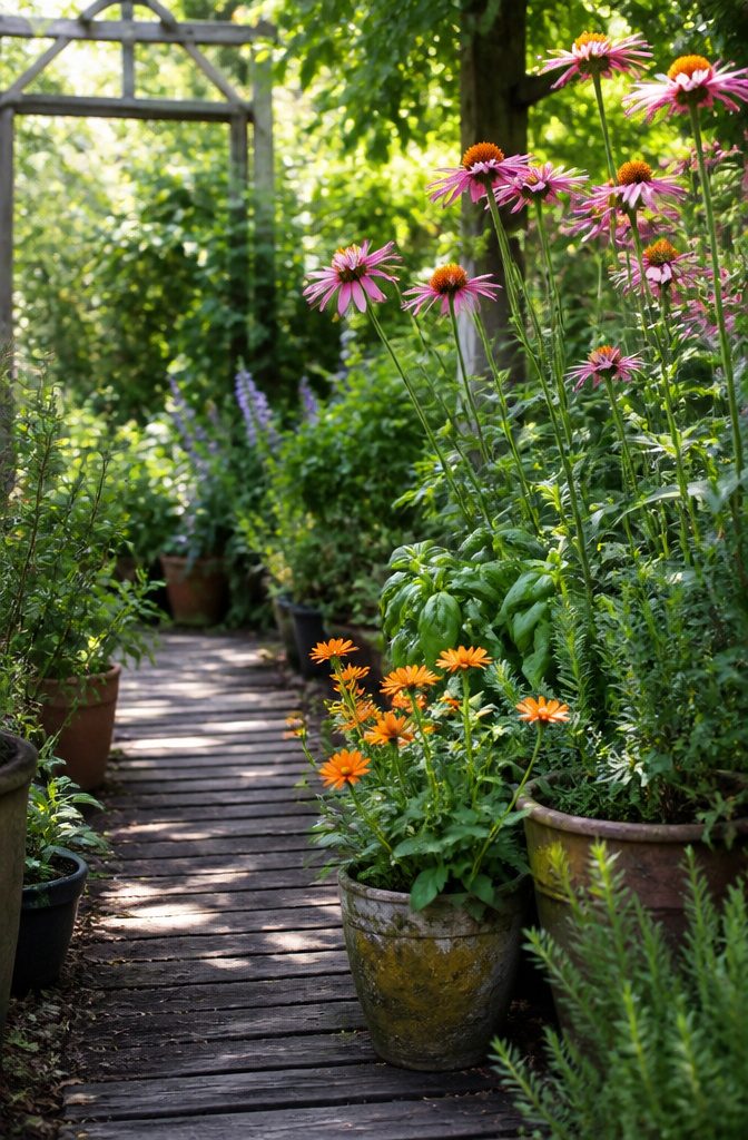 21 Herb Garden Ideas for Raised Beds, Containers & Small Spaces (2026) 14 A garden with herbs and flowers growing together in harmony.