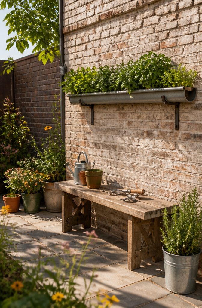 21 Herb Garden Ideas for Raised Beds, Containers & Small Spaces (2026) 19 A mounted gutter filled with herbs like cilantro and parsley.