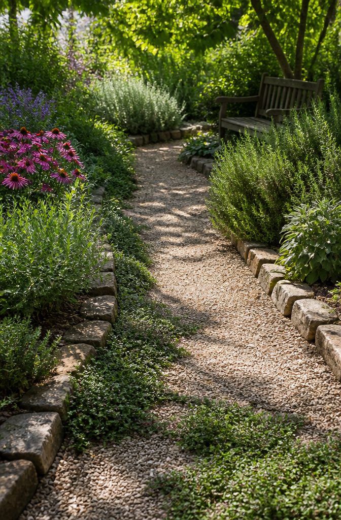 21 Herb Garden Ideas for Raised Beds, Containers & Small Spaces (2026) 5 A pathway bordered by creeping thyme and colorful flowers.