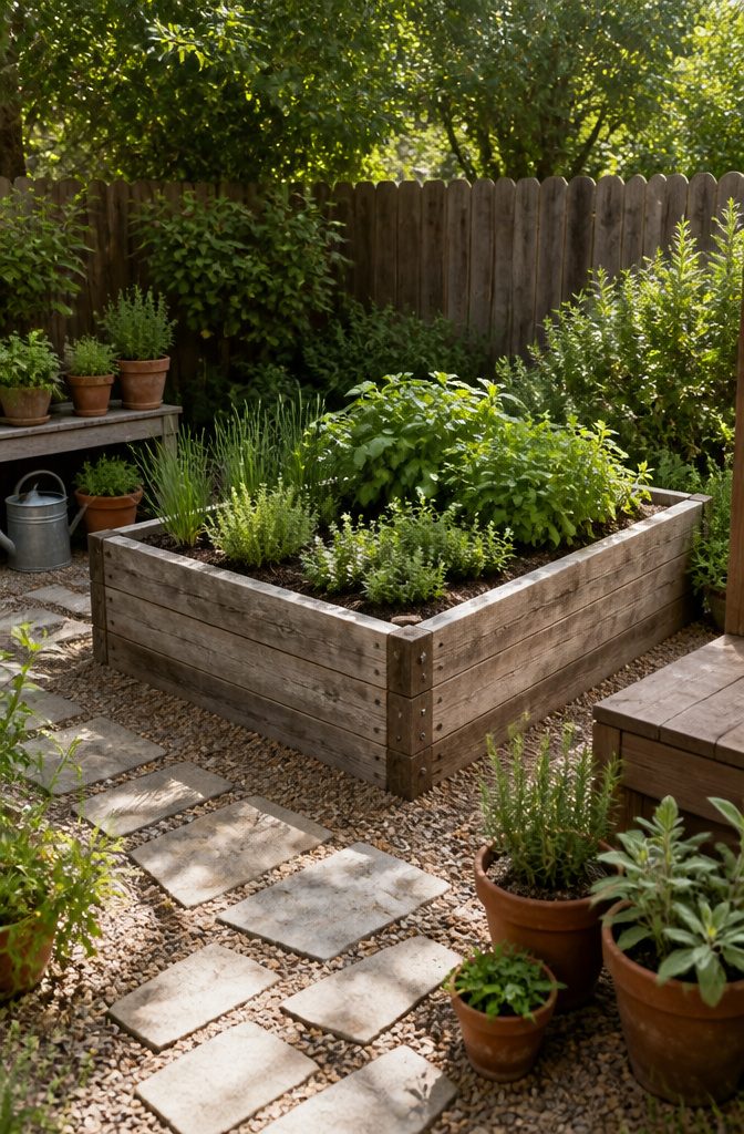 21 Herb Garden Ideas for Raised Beds, Containers & Small Spaces (2026) 1 A raised bed filled with herbs like thyme and basil.