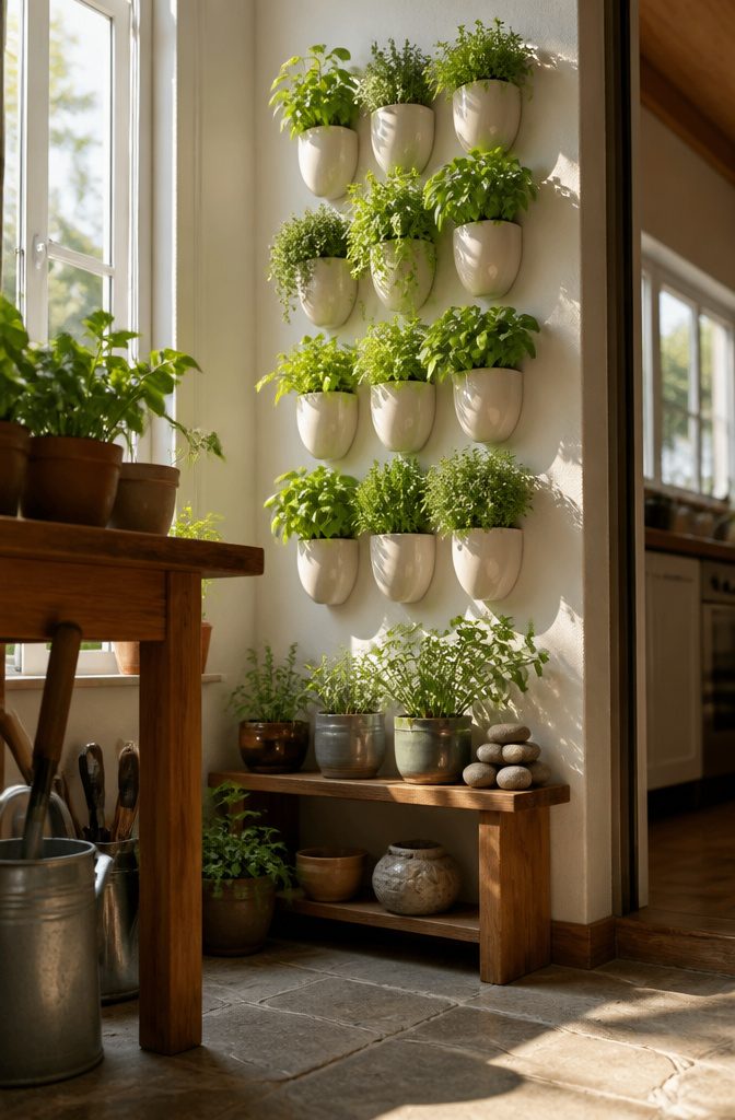 21 Herb Garden Ideas for Raised Beds, Containers & Small Spaces (2026) 3 Wall-mounted planters filled with herbs like basil and cilantro.