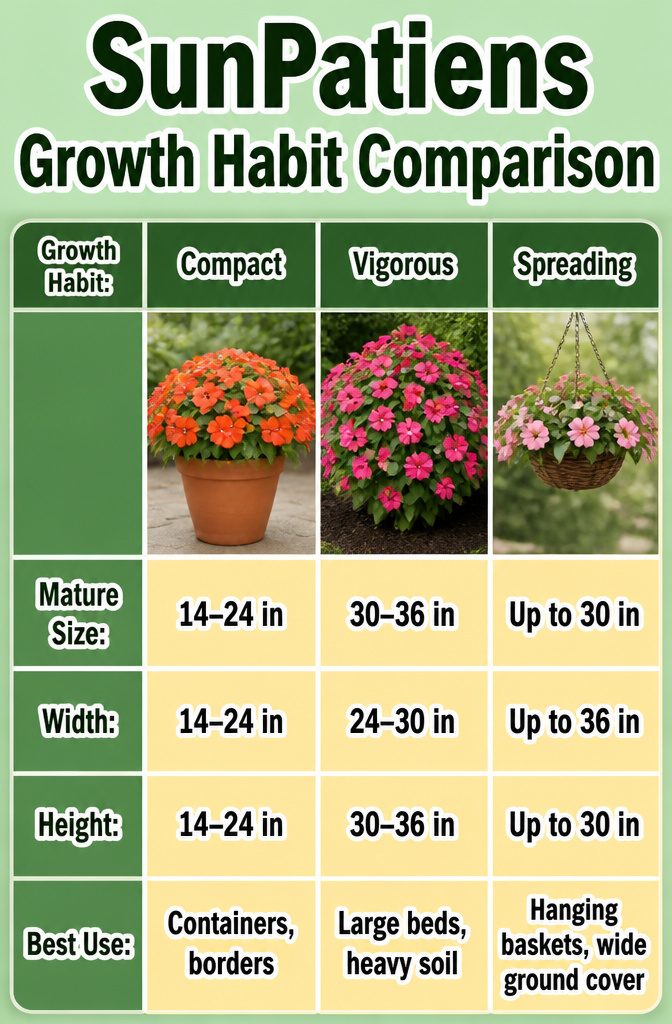Chart comparing different growth habits of SunPatiens.