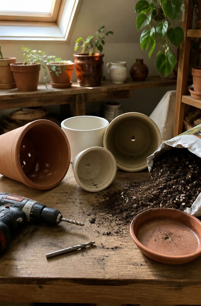 11 Indoor Food Garden Ideas for Growing Vegetables, Herbs and Fruit 13 Various containers with drainage holes ready for planting.