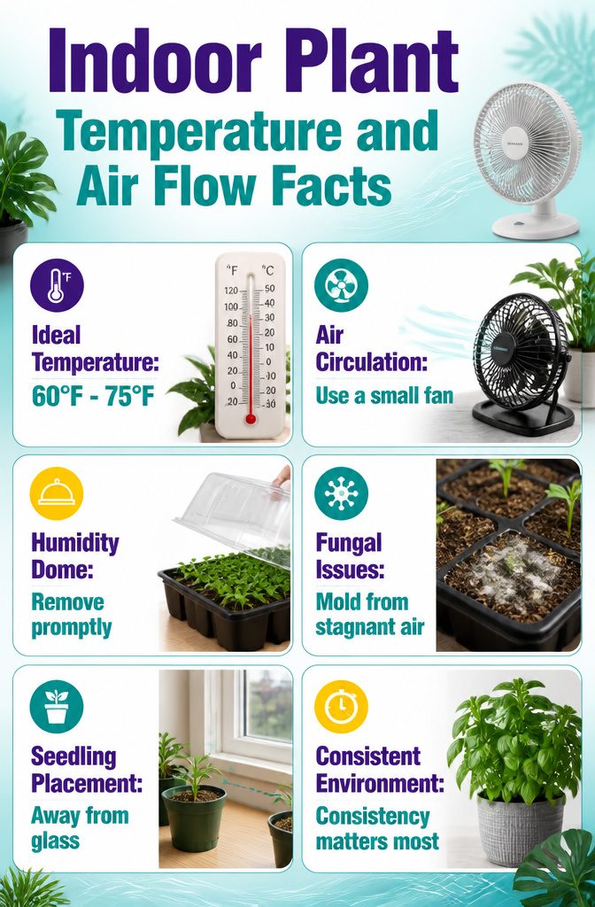 11 Indoor Food Garden Ideas for Growing Vegetables, Herbs and Fruit 15 A chart displaying indoor plant temperature and airflow facts.