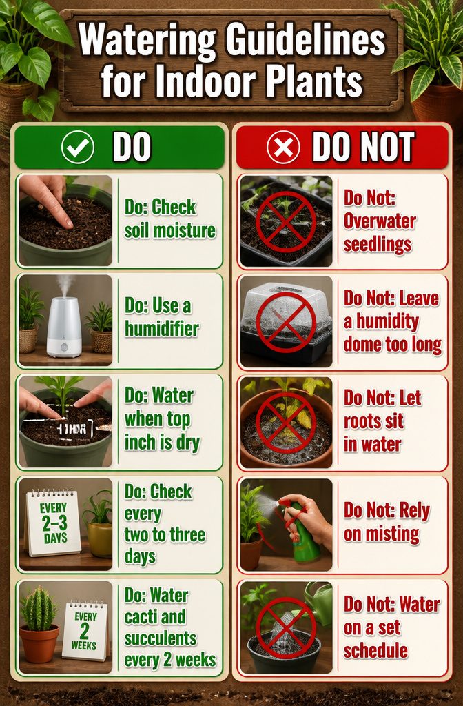 11 Indoor Food Garden Ideas for Growing Vegetables, Herbs and Fruit 14 A chart showing watering guidelines for indoor plants.