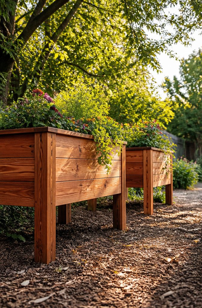 12 Inexpensive Raised Garden Bed Ideas for 2026 8 Wooden elevated planter box at waist height filled with soil.