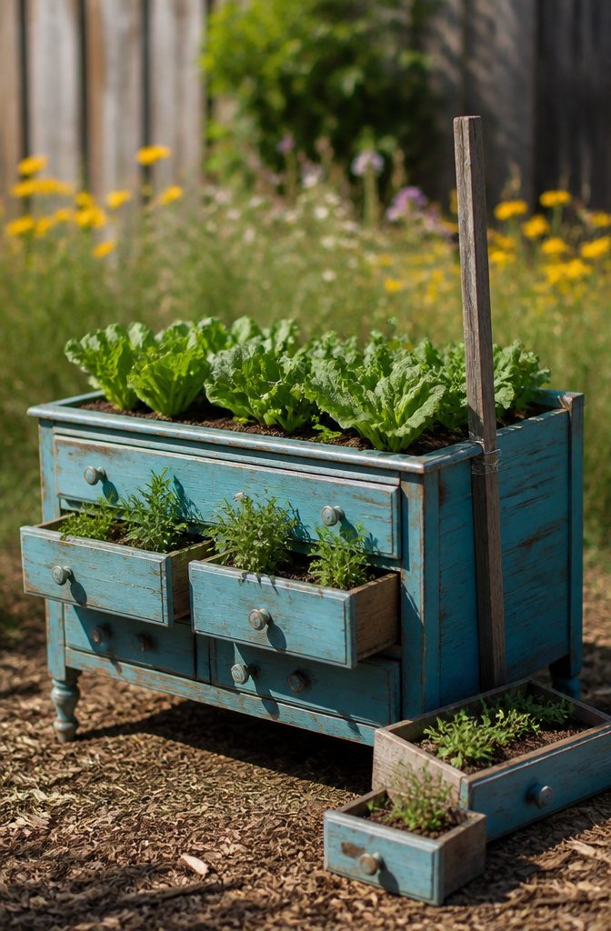12 Inexpensive Raised Garden Bed Ideas for 2026 7 Repurposed dresser used as a raised garden bed.