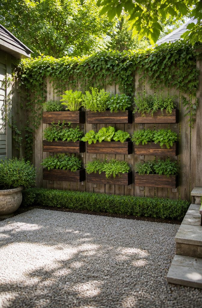 12 Inexpensive Raised Garden Bed Ideas for 2026 11 Vertical wall planters with herbs and greens hanging on a wall.