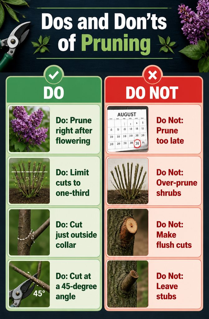 An infographic detailing dos and don'ts of pruning.