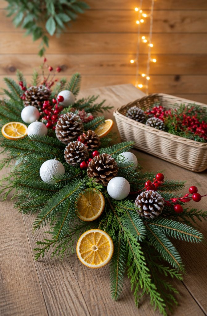Make a Holiday Swag in Five Easy Steps: A 2026 Guide 3 An assortment of berries, pinecones, and dried orange slices on greenery.