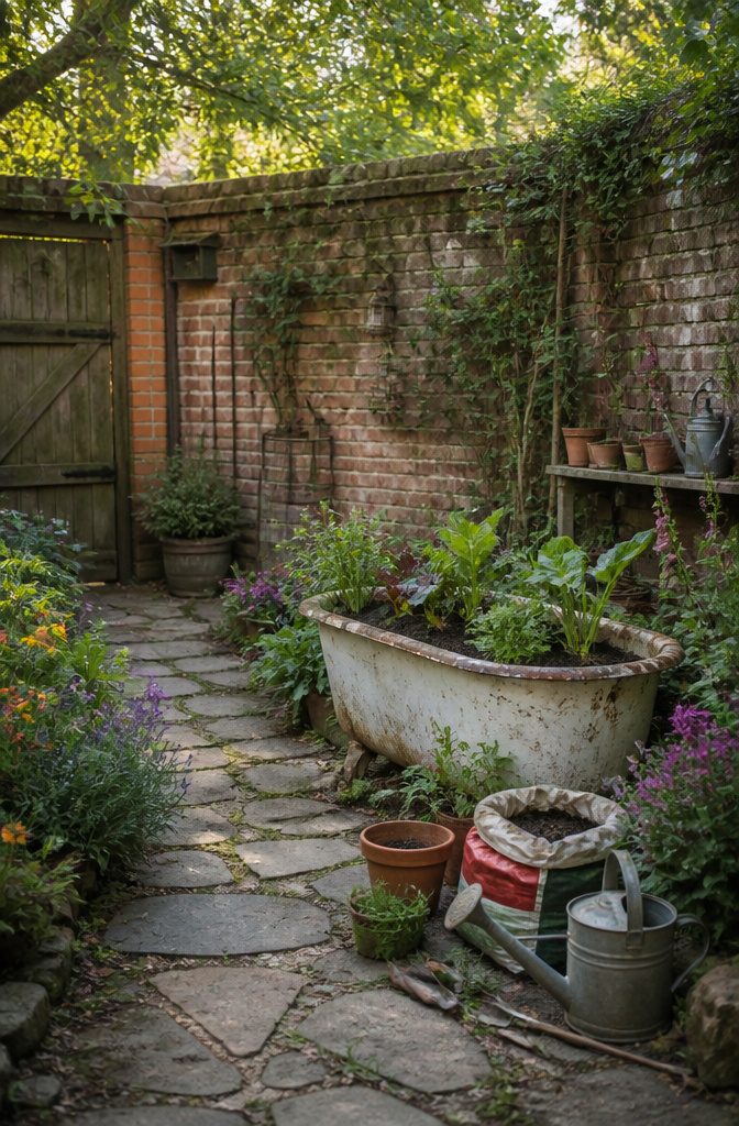 How to Make an Old Washbasin Raised Bed: 7 Steps 10 An old washbasin set up for use as a garden planter.