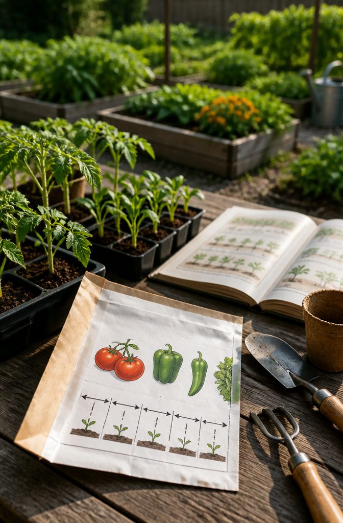 Seed packets with instructions for planting spacing.