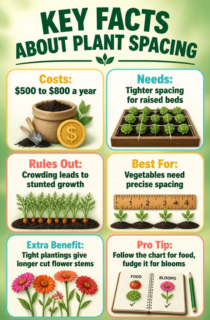 A laminated chart showing key facts about plant spacing.