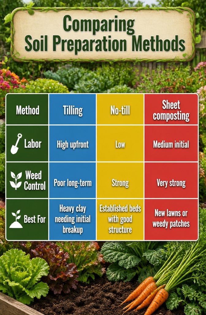A chart comparing various soil preparation methods.