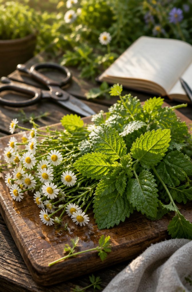 Planting a Spring Herb Garden for Herbal Teas: 7 Steps 5 Freshly cut herbs arranged for optimal flavor extraction.