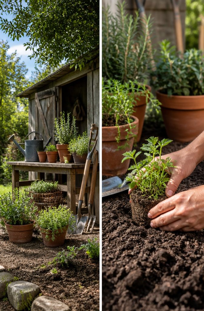 Planting a Spring Herb Garden for Herbal Teas: 7 Steps 3 Seedlings of lemon balm ready for planting in a garden.